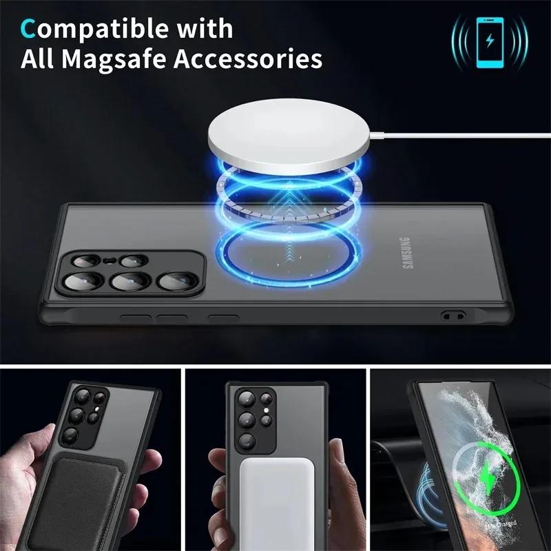 Magnetic Luxury Matte Phone Case For Samsung Galaxy S25 S24 S23 S22 Ultra Plus FE Lens Protect Wireless Charge Shockproof Cover