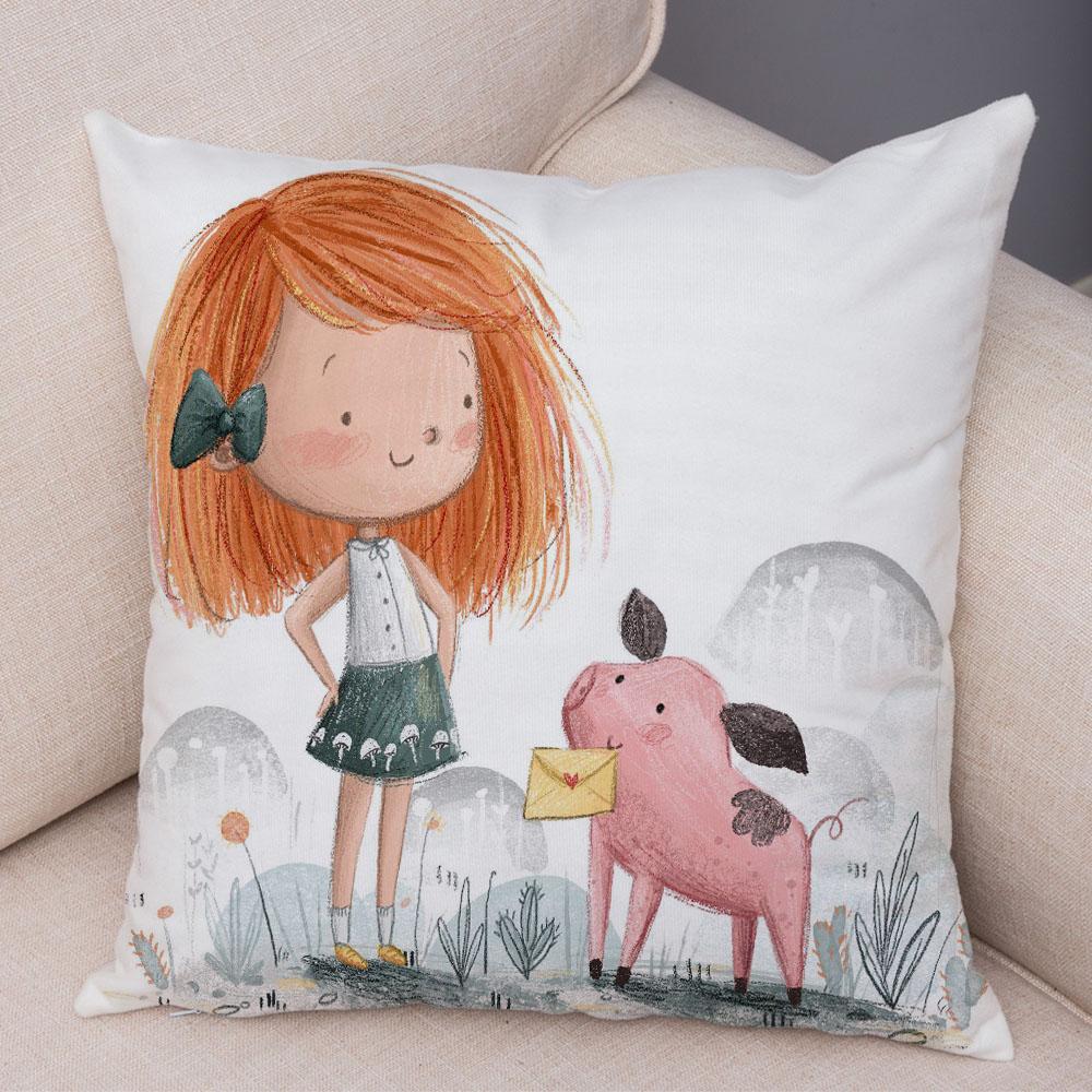 Super Soft Plush Pillow Case for Sofa Home Watercolor Cartoon Girl Cushion Cover Decor Fairy Tale World Lovely Child Pillowcase