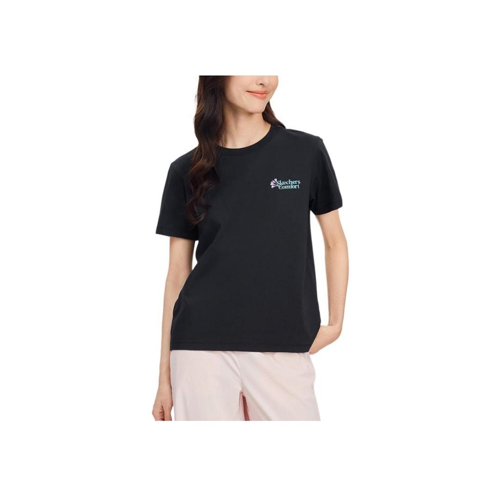 Skechers Godri Fashion Versatile Moisture-Wicking Quick-Dry Cool Breathable Short Sleeve T-Shirt Women tops Carbon-Black L225W183-0018