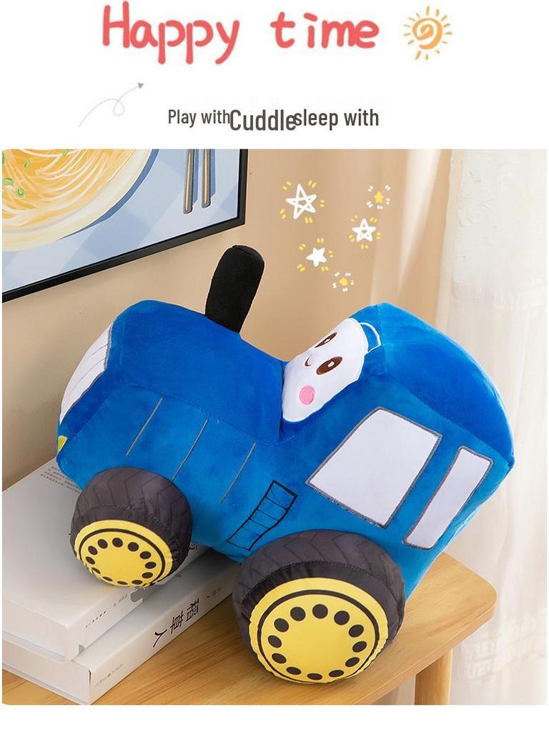 Cartoon Tractor Plush Toy Bedtime Comfort Pillow for Kids
