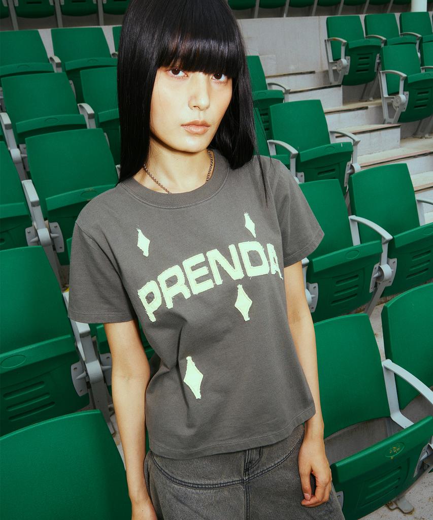 PRENDA Twill Applique Logo Crewneck Tee Deep Khaki