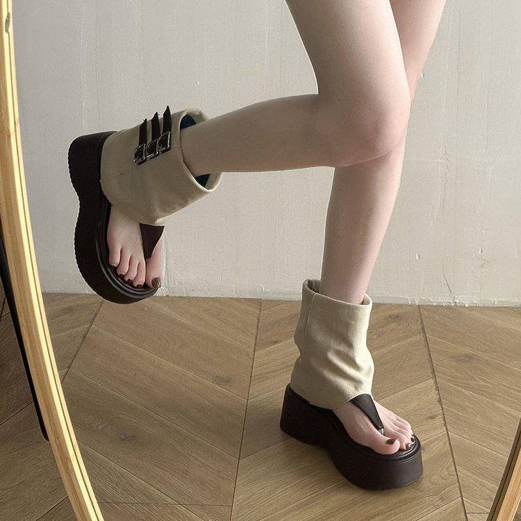 Thick-soled heightening open-toe cool boots Roman pant boots short boots summer new Martin boots locomotive boots sandals women's shoes