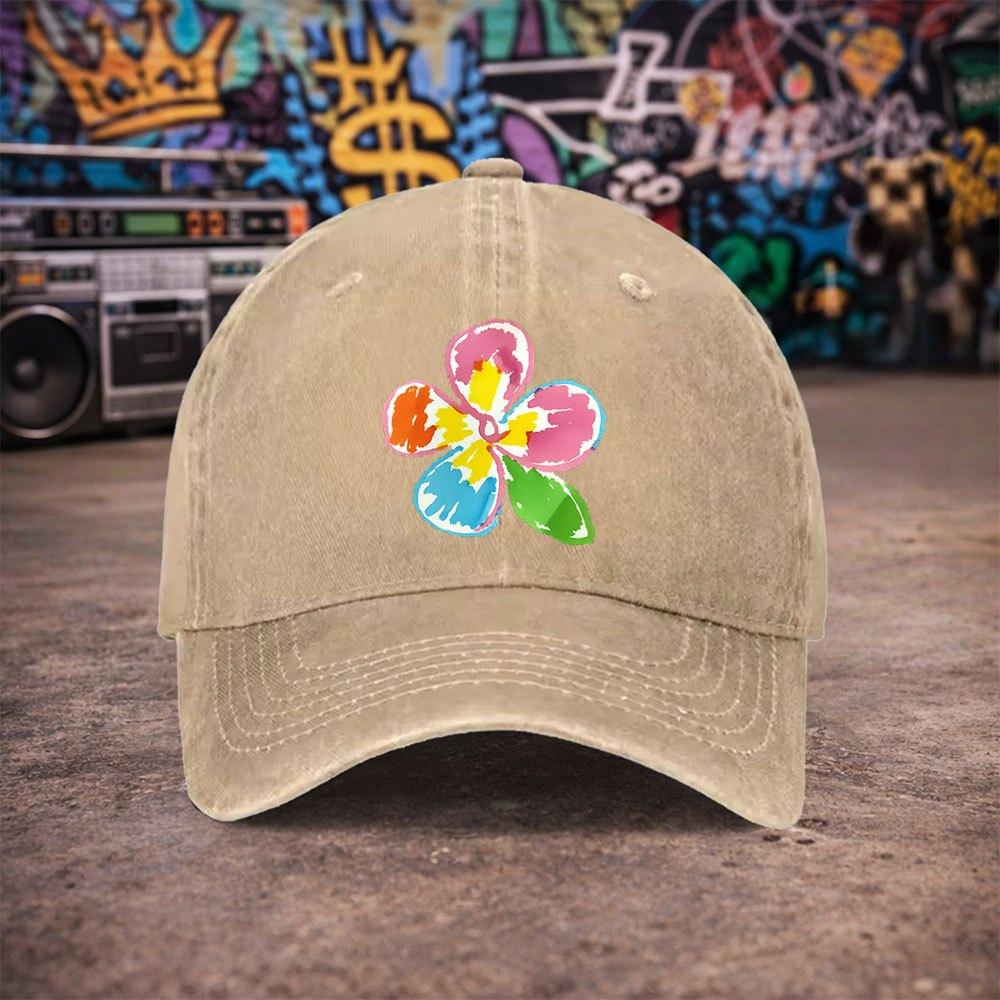 Pc Unisex Colorful Floral Graffiti Vintage Washed Baseball Cap Unisexs Trendy Hat Versatile Duckbill Cap Fun Print Unique