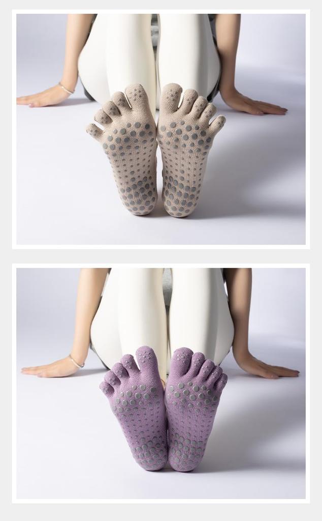 Suerba Pilates and Yoga Air Set of 2 X Women's Five-Toe Socks, Non-Slip, Durable, Conditioning/Sweat Protection, (Black Beige)