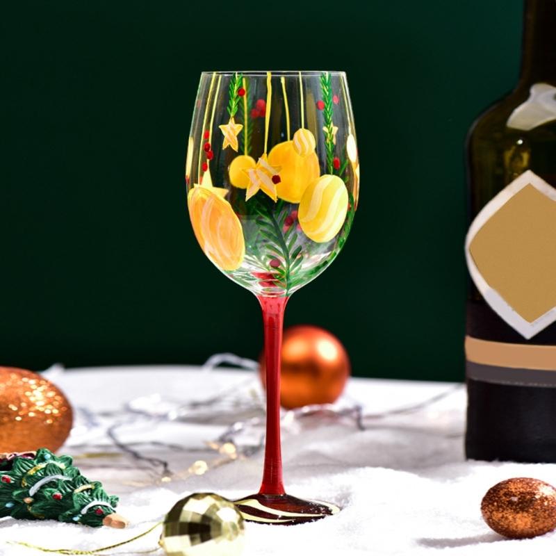 Christmas Themed Wine Glass Goblet High Stem Drinking Cup for Festival Holiday Party Decoration and Toasting Drinkware