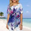Damen T-Shirt in Übergröße, Lila, Blumen, Schmetterlings-Print, lockere, lässige Oberteile, unregelmäßige Sommerkleidung