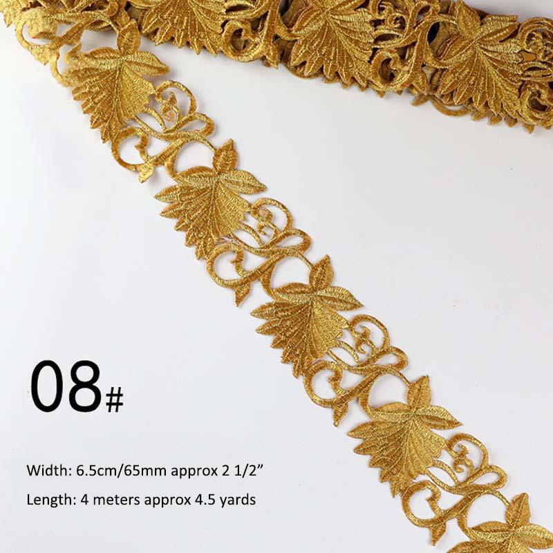 Gold Silver Thread Heavy Embroidery Lace Ribbon Shiny Diy Ethnic Garment Costume Dress Embellished Textile Iron-on Lace Trims