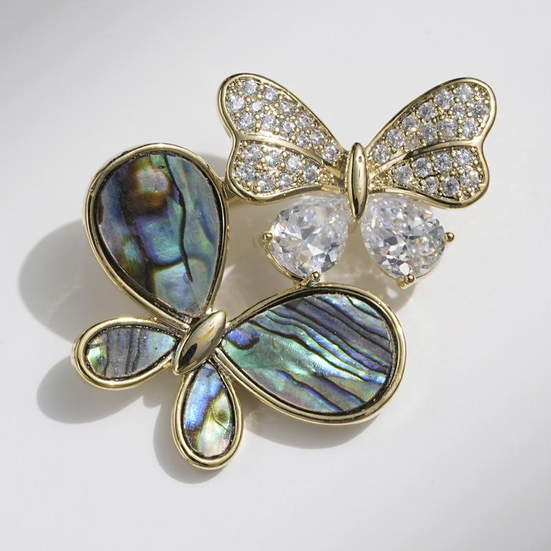Bo Xin Yun Double Butterfly Abalone Shell Brooch - Retro Chinese Pin Accessory