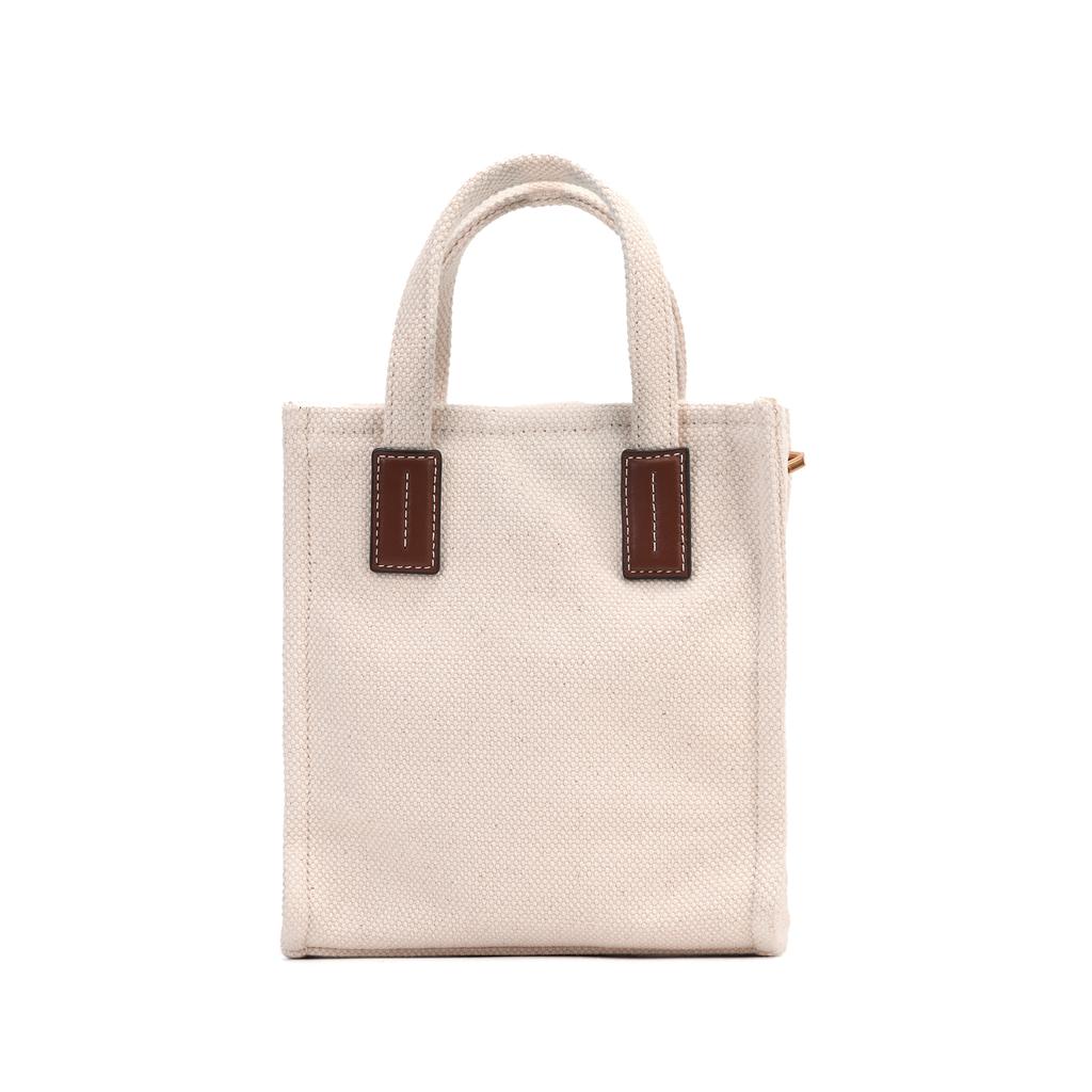 Bally Akelei Logo Print Cotton Fabric With Leather Trim Mini Tote Bag Women tote Beige 6307810
