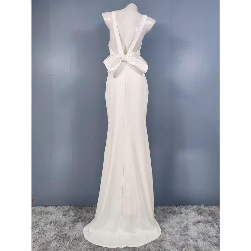Export Single Lu's Pure White Fairy Spaghetti-Strap Trailing Annual Party Party Bare Back Bows Dress Evening Dress