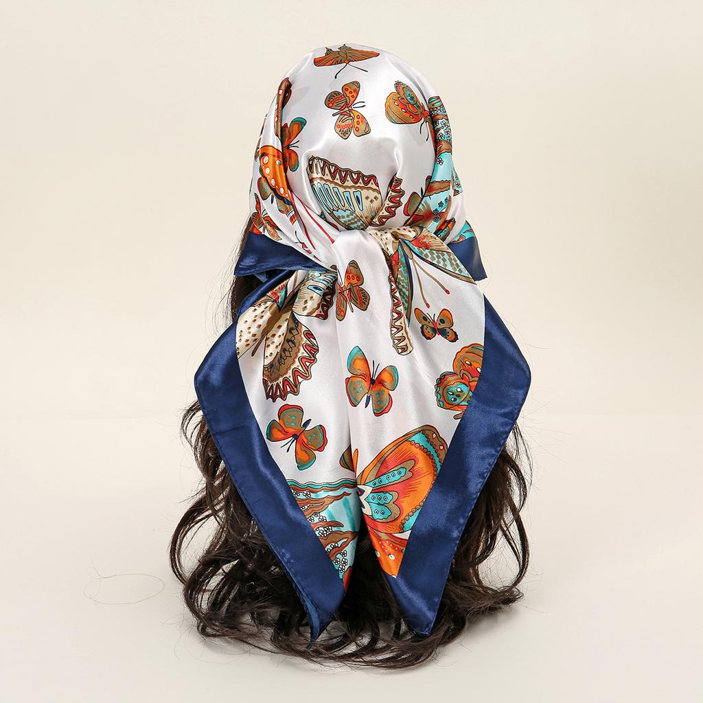 90*90cm Women Scarf Silk Feeling Hair Neck Square Brand Office Bandanna Muffler Waiter Flight Attendants Handkerchief Rings Wrap