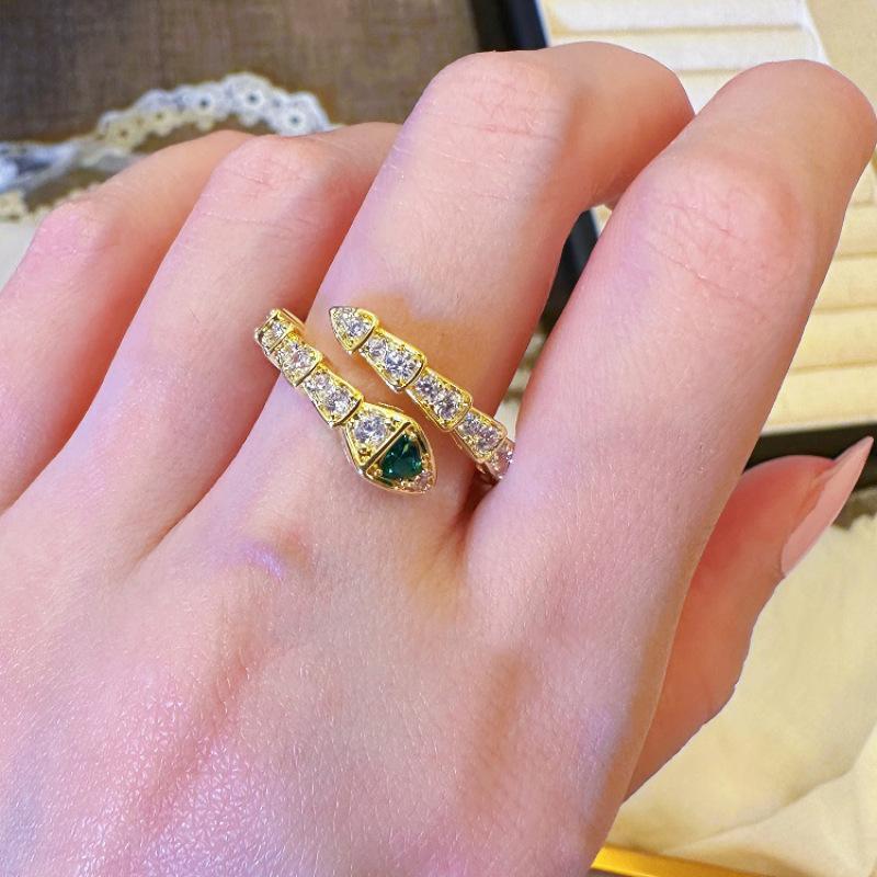 Elegant Green Snake Bamboo Ring For Women Adjustable Fashion Accessory