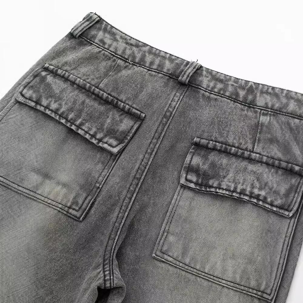 Chic Denim Streetwear Women Straight-leg Pants Fashion Pockets Y2K Spice Cool Girl Loose Sporty Zip Cargo Pants