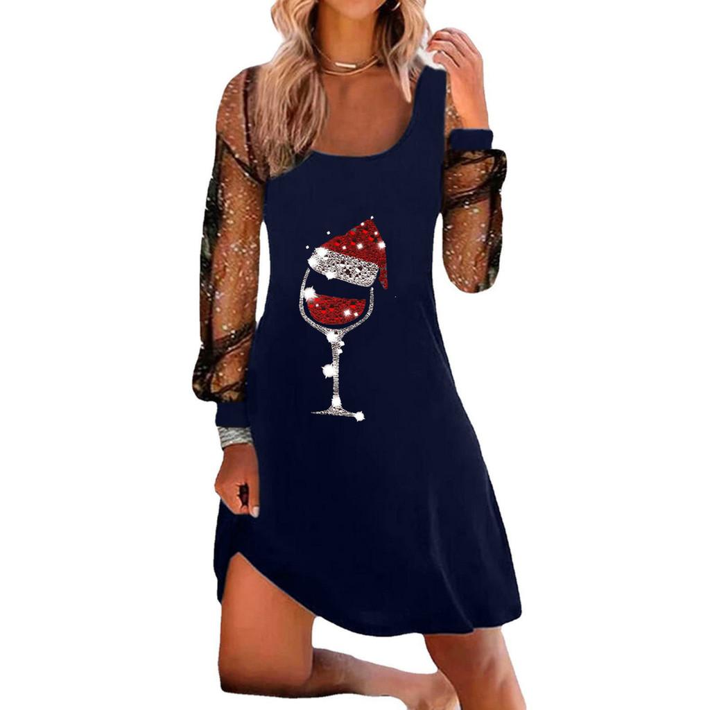 Brand Fall New Womens Dress With Christmas Wine Glass Design And Long Sleeves For Casual Street Style