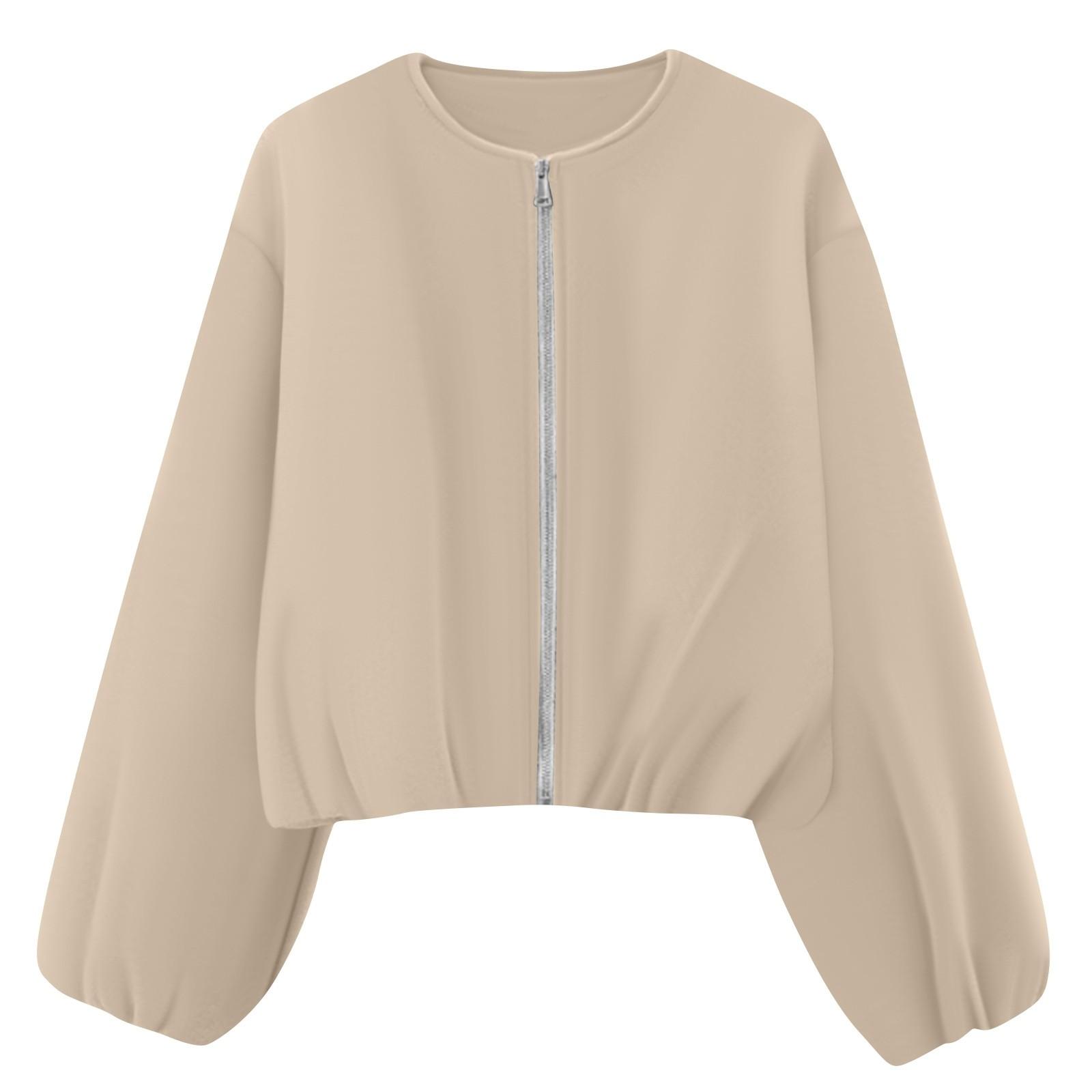 

Женская повседневная модная свободная однотонная короткая куртка с карманами M бежевый