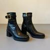 Quadratischer Schnallen-High-Heel-Kurzstiefel dicker Absatz Seitenreißverschluss dünne Stiefel weiches Material dünne Stiefel