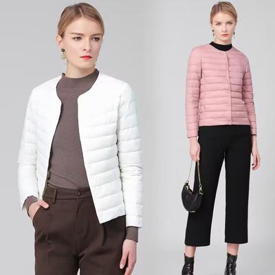 Neue leichte Daunenjacke für Damen mit kurzer Daunenjacke mit Rundhalsausschnitt ohne Kragen für warmes und schlankmachendes Innenfutter für Damen