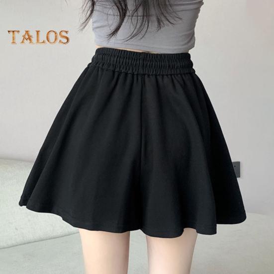 Women Summer Shorts Elastic High Waist Adjustable Drawstring Casual Shorts with Pockets Solid Color Wide Leg Shorts
