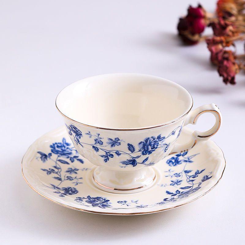 220ML English Afternoon Tea Cup and Saucer set Elegant Ceramic Coffee Mug Cup  Home Office Cafe Restaurant Drinkware Gift