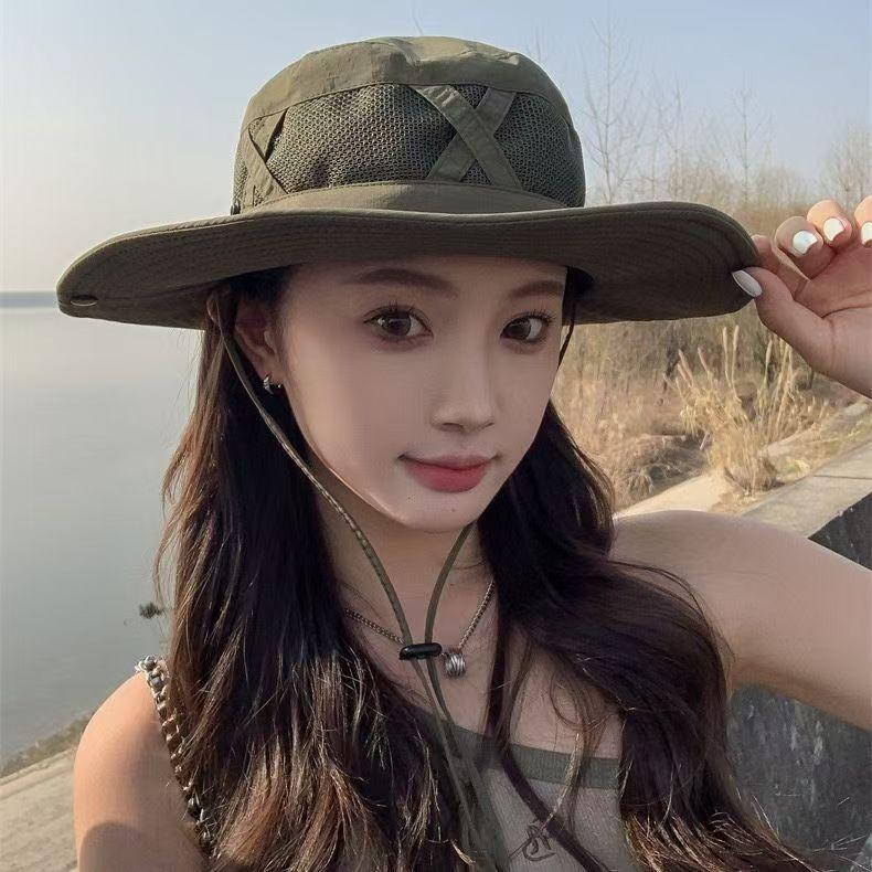 Fishing visor big edge sun protection hat men's summer mesh outdoor women's mountaineering UV protection bucket hat