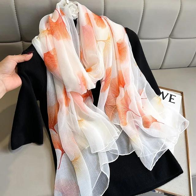 Print Silk Scarf Hijab Women Spring Deisgn Soft Beach Stoles Elegant Head Scarves Echarpe Shawl Satin Large Wrap Echarpe Bandana