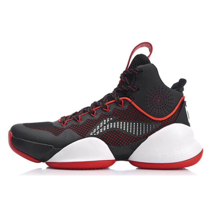 New LiNing Power 5 Non slip Lightweight Mid Top Basketball Shoes Men's Black Red ABAN045-4