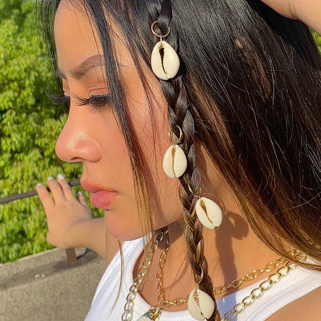Set da 5 Pezzi Anelli per Capelli Intrecciati a Conchiglia Marina Stile Vacanza Bohemien Fibbia per Capelli Hip Hop Treccia Sporca Fermaglio per Capelli Personalizzato Casual