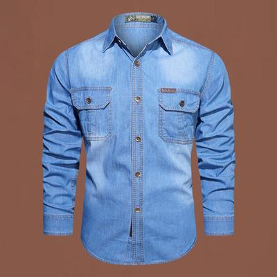 Plus Size 5XL Spring Long Sleeve Loose Denim Shirts Men Pure Cotton Shirt Male Autumn Fashion Casual Outwear Shirts