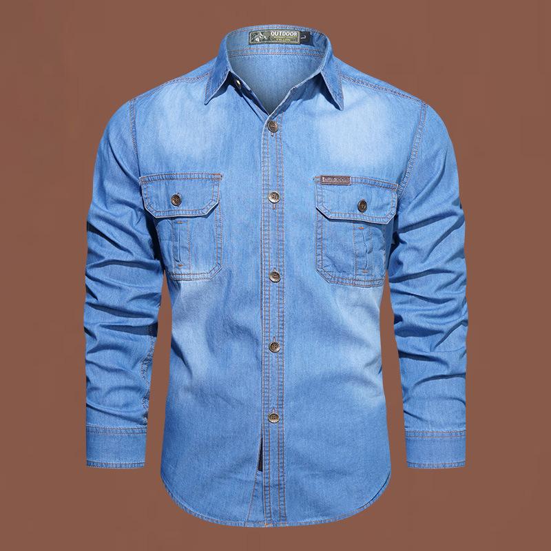 Autumn Denim Long Sleeve Shirt Men s Casual Cotton Washed Men s Denim Shirt M светло-синий