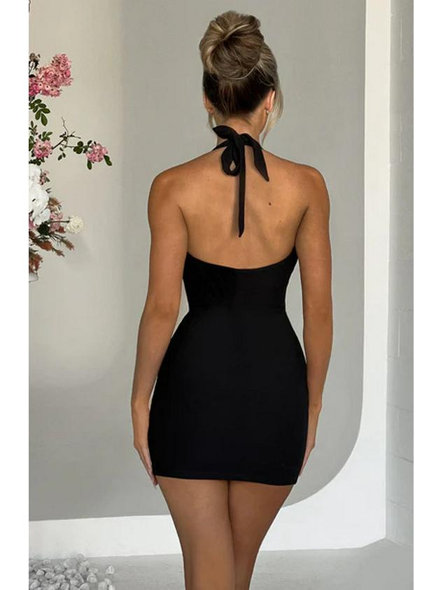 2024 Summer Women's Elegant Strapless Halter V-neck Dress - Waist-cinching, Hip-wrapping Style