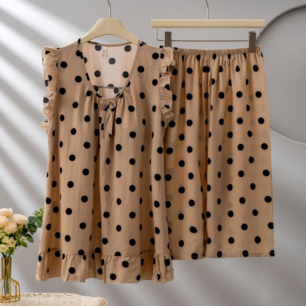 1011 Korean version of the princess style sleeve suit, cute loose lyocell loungewear suit, women's summer thin style with chest pad