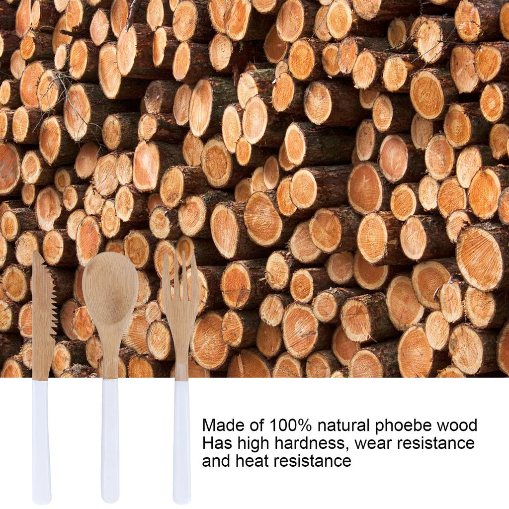 3Pcs Japanese Wooden Cutlery Set Safe BPA Wooden Cutlery Spoons Forks Knives for Kitchen