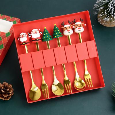 (2/4/6 Stück) Weihnachtslöffel Gabeln Geschenk Edelstahl Besteck Geschirr Set Kaffee Tee Dessert Scoop 2025 Neujahr Home Decor