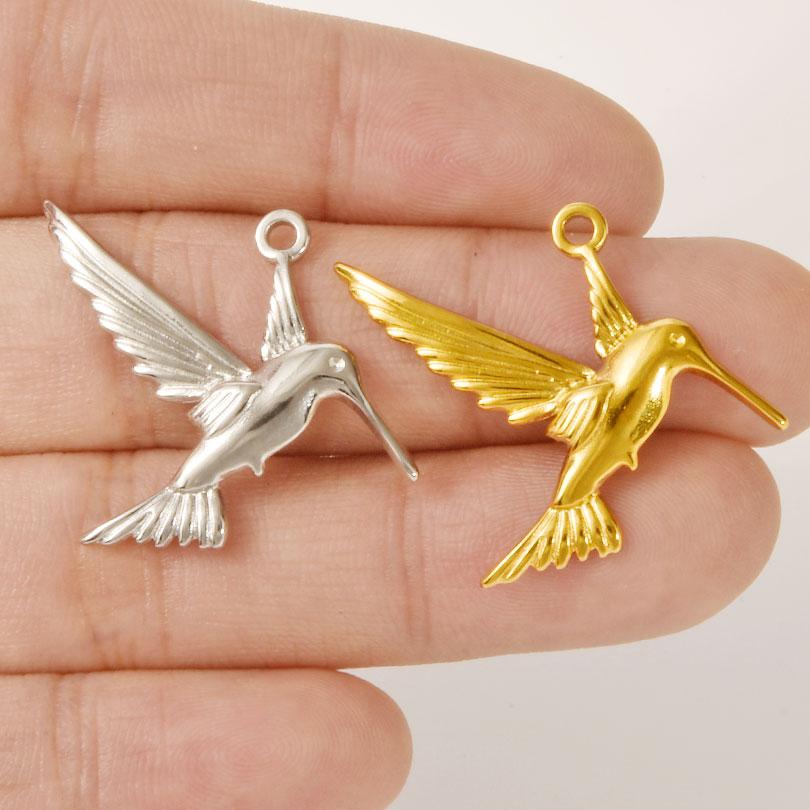 6pcs/Lot Animal Pendant Hummingbird Charms For Jewelry Making Earrings Necklace Stainless Steel Charm Cute Accessories Materials