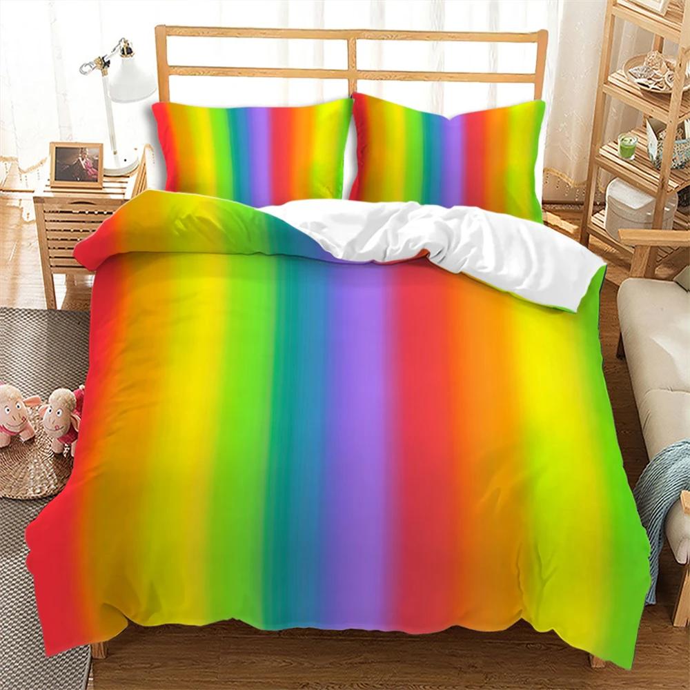 Colorful Stripes Rainbow Bedding Set Soft Comfortable And Breathable Duvet Cover Set 3Pcs Bedclothes Wonderful Gift For Children