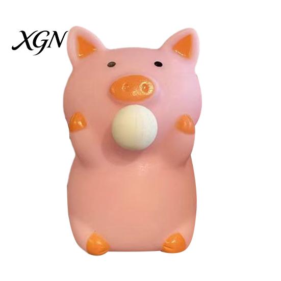 Pig Stress Reliever Bubble Blowing Squeeze Toy Relief Cartoon Sensory Soft Stretchy Animal Shape Home Office Desk Reusable Ball