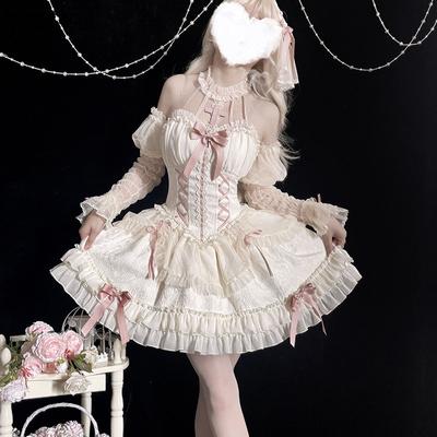 Japanese Sweet Lolita Princess Women Gothic Cross Bow Lace Ruffles Girls Harajuku Cute Bandage Party Dresses