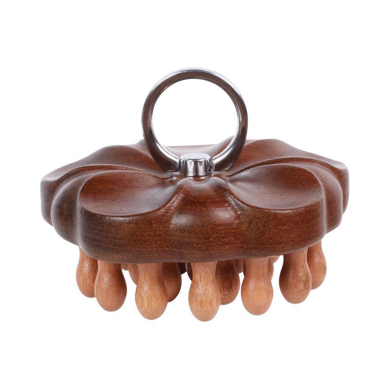 Sandalwood Massage Comb: Round Disc Finger Ring Shampoo Brush for Body and Scalp.