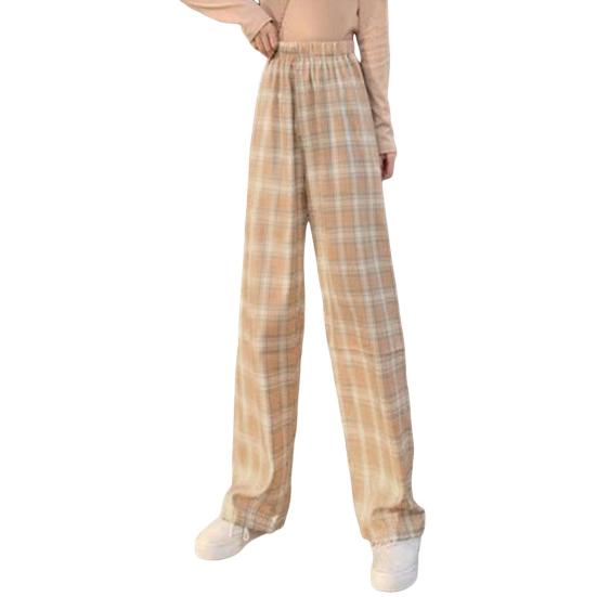 Dámské kalhoty elastický vysoký pas rovný široký kostkovaný potisk Zimní dlouhé kalhoty zesílená sametová podšívka teplé kalhoty