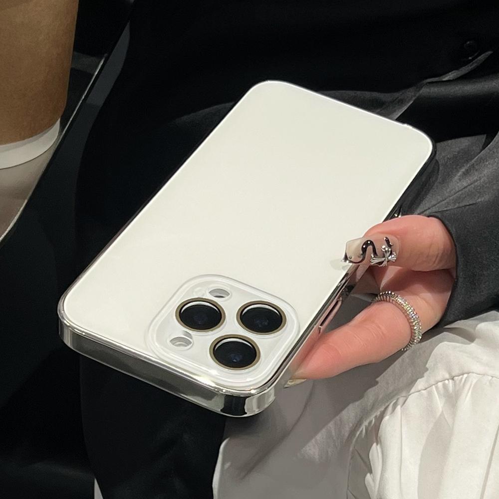 Luxury Plating Glossy Glass Phone Case For iPhone 17 15 16 Pro Max 14 13 12 11 Pro Camera Protection Shockproof Bumper Hard Cove