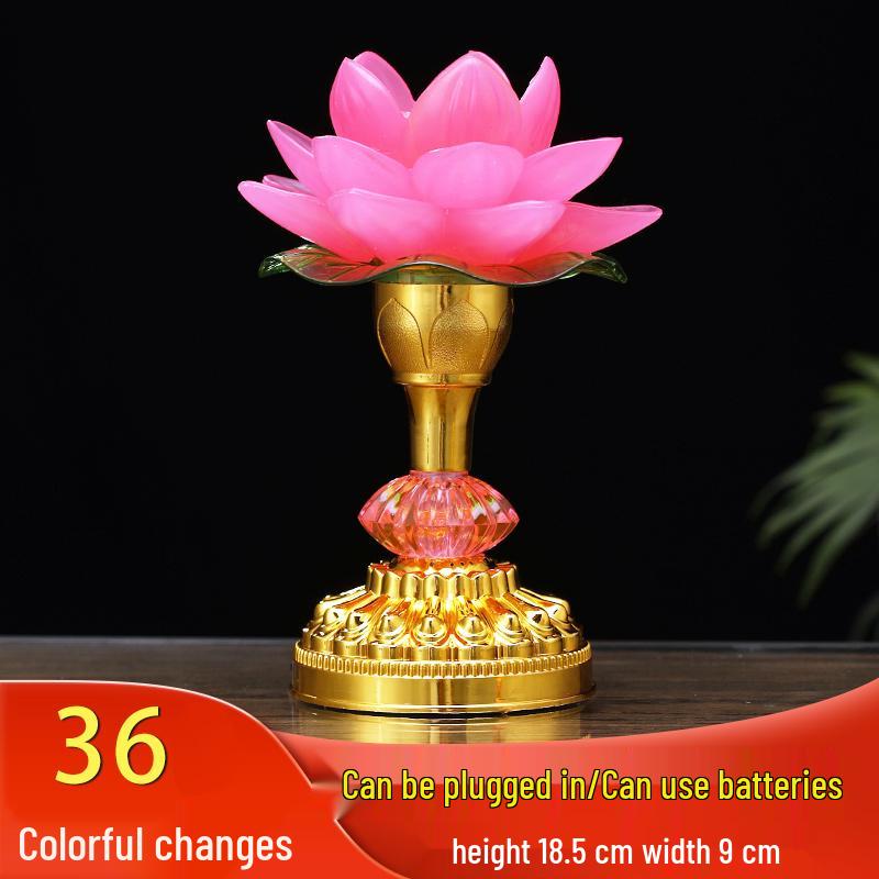 Seven-Color LED Guanyin Lotus Buddha Offering Lamp