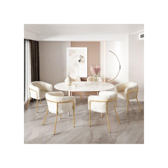 Chaise longue - MUVOE - Set de 4 - Imitation de lapin - Beige - Métal