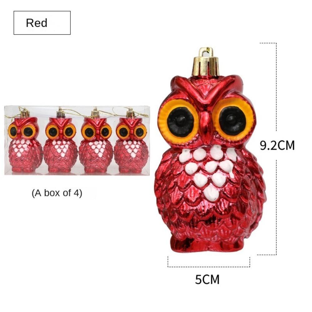 

4PCS/Box Electroplated Owl Christmas Tree Ornament DIY Crafts Painted New Year Christmas Gifts Boxes Pendant Pendant червоний