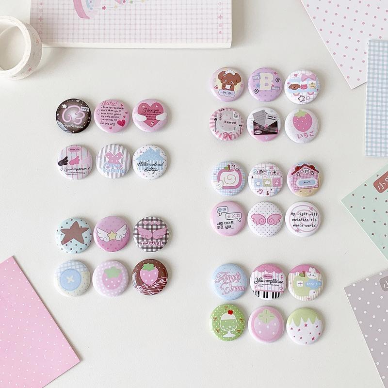6Pcs Cute Kawaii Cartoon Button Badges Assorted Pastel Designs Smooth Surface For Backpack Decoration Diy Crafts Gifts For Teen
