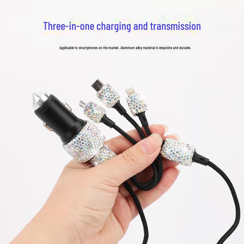 Diamond-Inlaid Dual USB Fast Car Charger with Smart Multi-Function Adapter