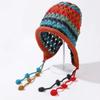 Women Autumn and Winter Nation Fashion Pure Handmade Fringed Dopamine Plush Colorful Ball Thick Hollow Out Ear Protection Knitted Pullover Hat