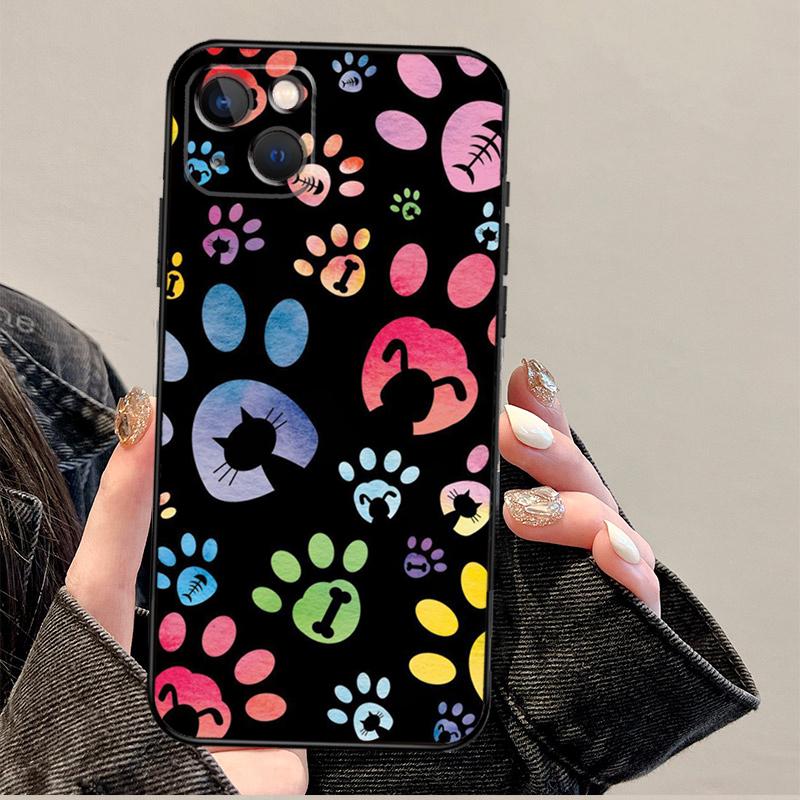 Watercolor Paw Prints Case For iPhone 12 13 Mini 11 14 Pro Max XS X XR Plus 15 16 Pro Max Cover