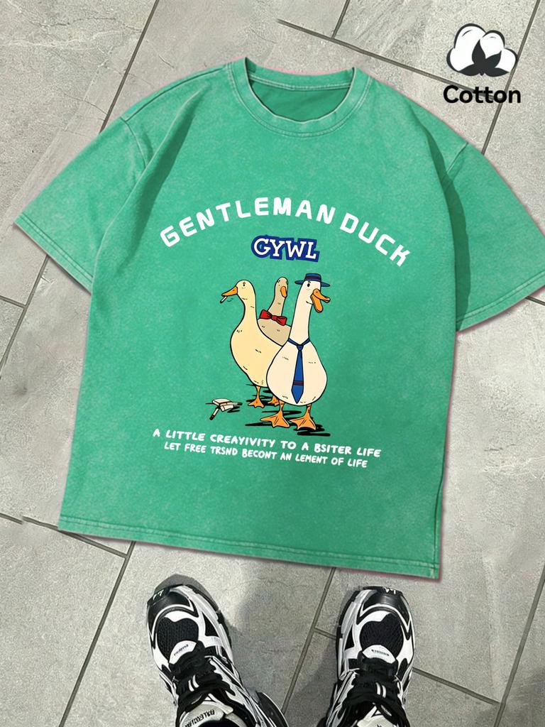 Gentleman Duck Like Free Printing Retro Mens TShirt Fashion ONeck Tee Snow Wash Clothing Soft Cotton Loose Short Sleeve