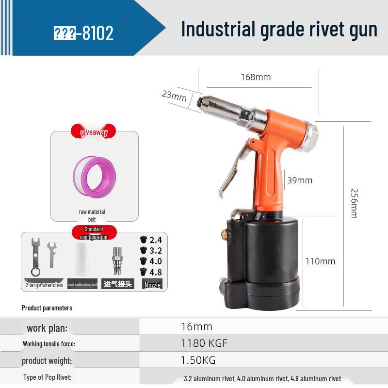 Pneumatic Aluminum Rivet Gun, Pistol-Type Self-Priming Riveting Tool