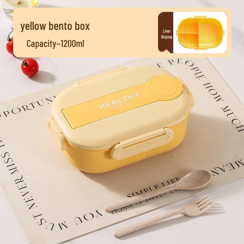 Microwavable Japanese-Style Wheat Straw Lunch Box Set with Compartments for Students and Office Workers